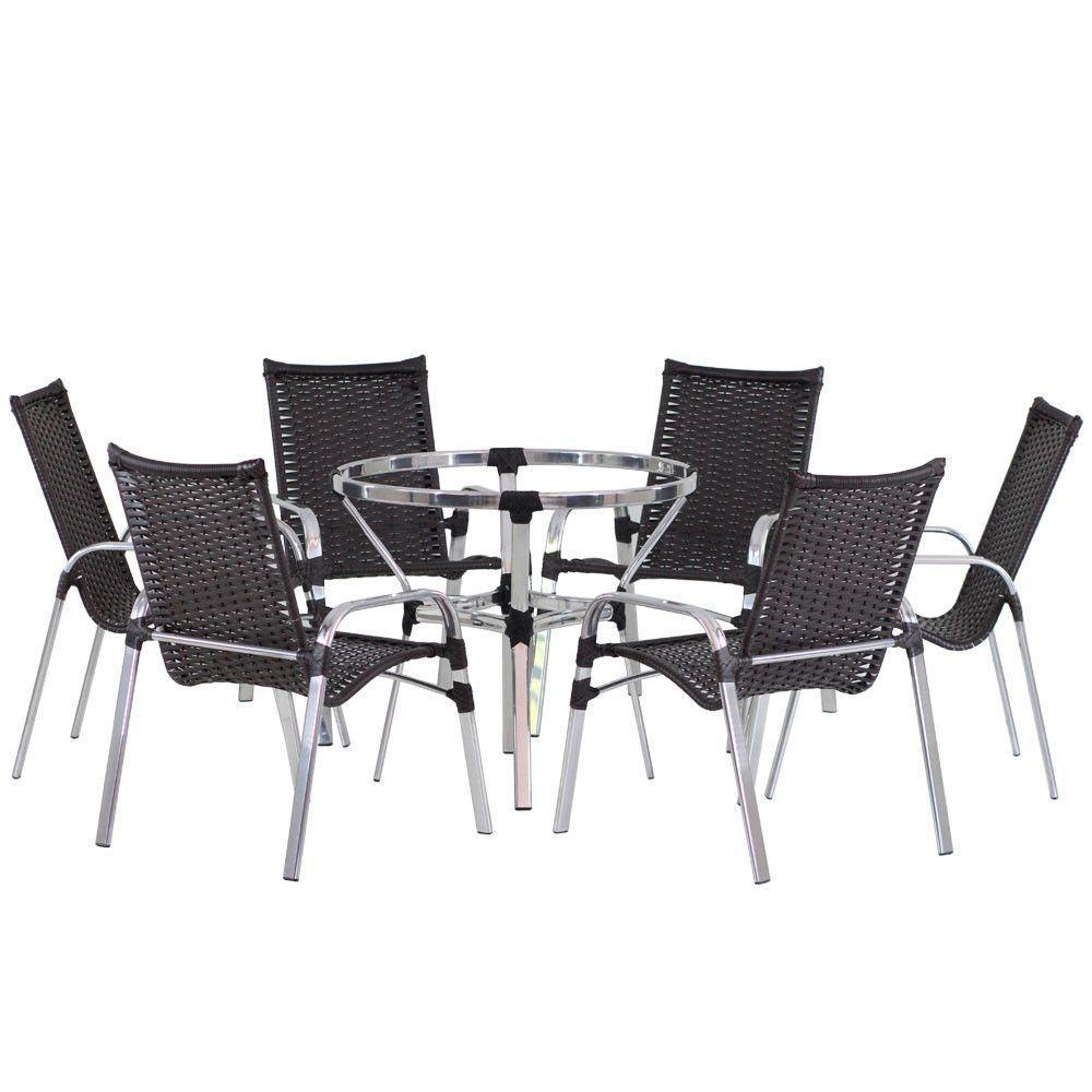 6 Cadeiras Emily E Mesa Adaptada Em Alumínio  Preto - 1