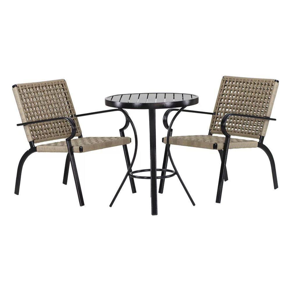 2 Cadeiras Corda Náutica E Mesa Tampo Ripado Trama Rami - 1