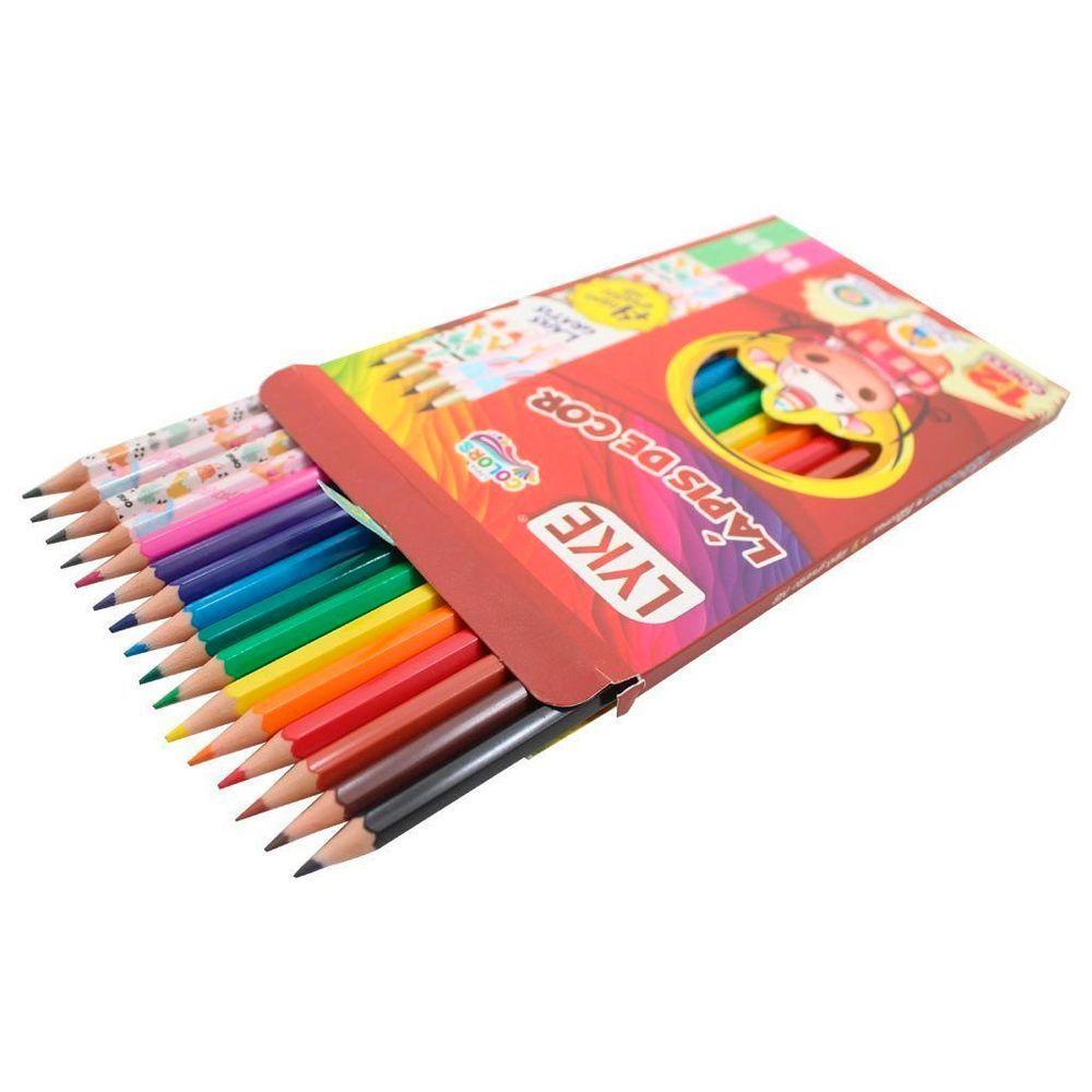 Kit Escolar Lápis De Cor 12 Cores Em Resina Plástica Com 4 Lápis Grafite - 1