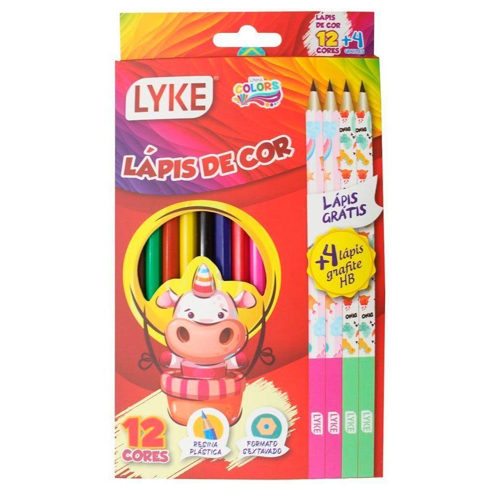 Kit Escolar Lápis De Cor 12 Cores Em Resina Plástica Com 4 Lápis Grafite - 3