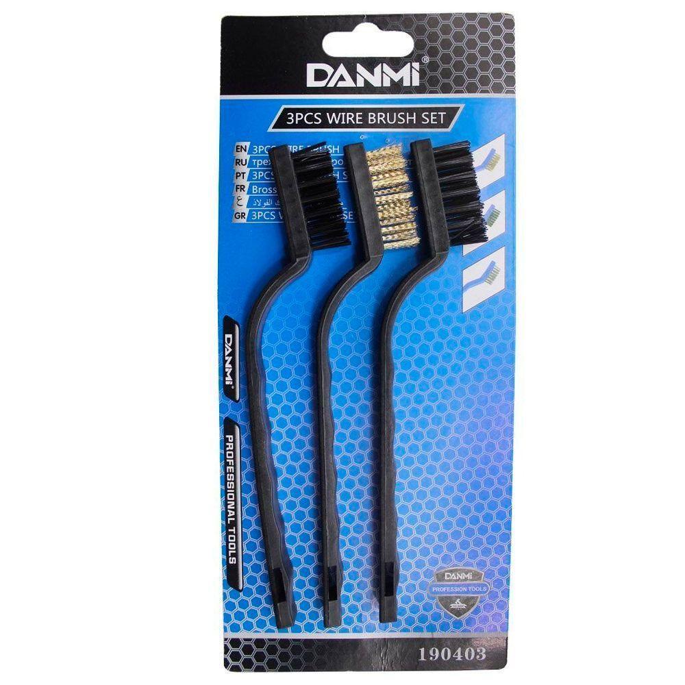 Kit 3 Escovas Aço Inox, Nylon Para Limpeza De Peças Danmi - 1