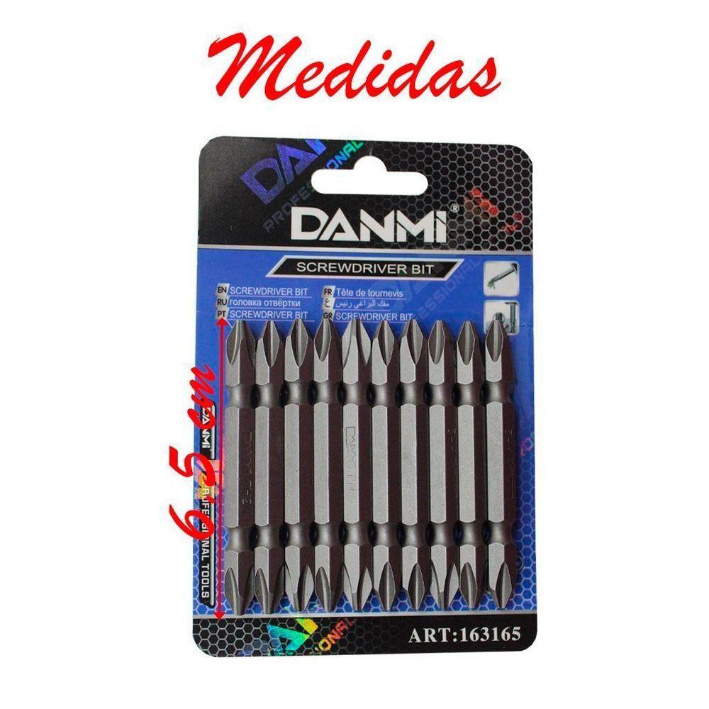 Conjunto De Ponteira Pontas Duplas Chave Phillips Ph2 10 Peças Danmi - 2