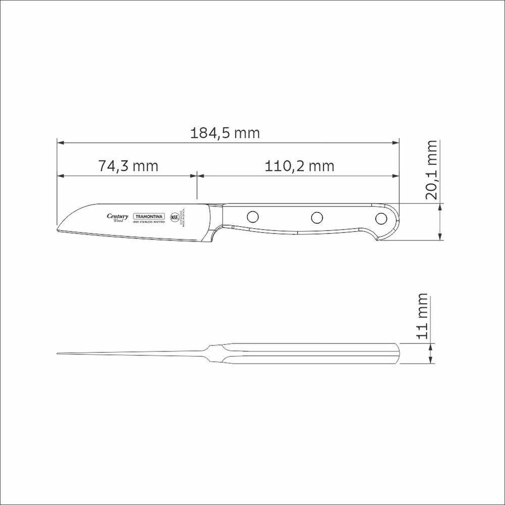 Faca Para Legumes Frutas Tramontina Century Wood Aço Inox Cabo De Madeira Tratada Tramontina - 4