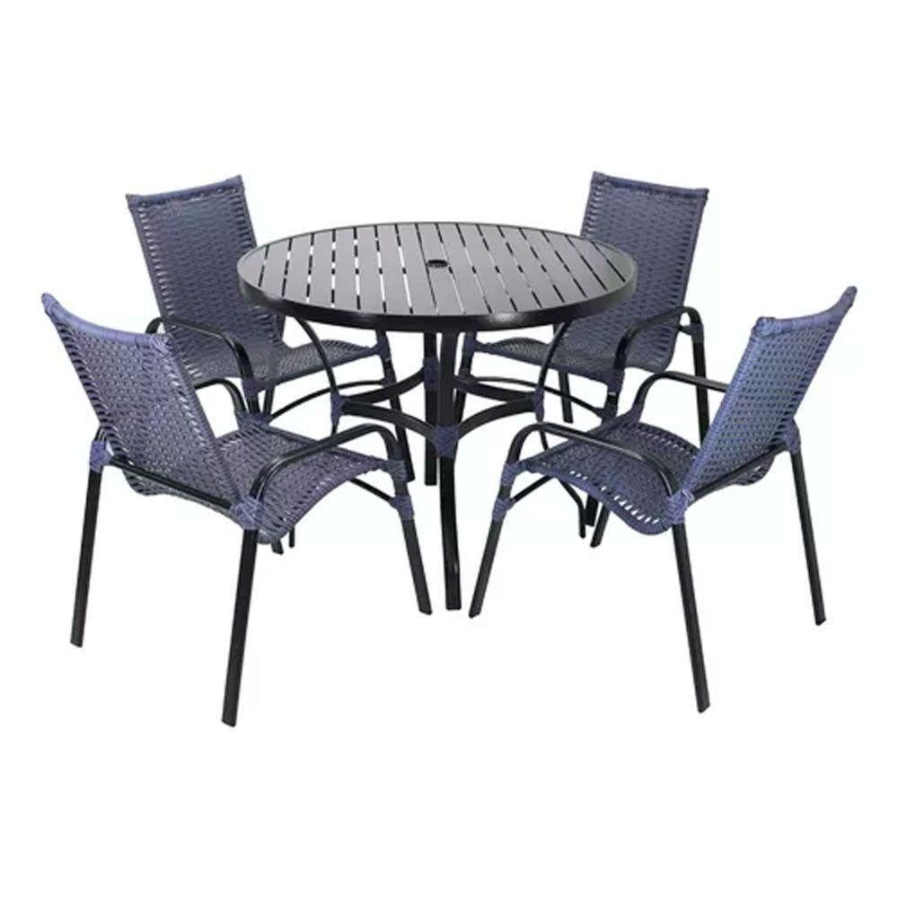 4 Cadeiras E Mesa Tampo Ripado Em Alumínio  Preto - 1