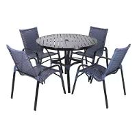 4 Cadeiras E Mesa Tampo Ripado Em Alumínio  Preto - 1