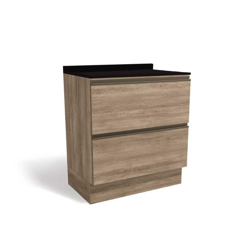 Gabinete de Cozinha Modulado Balcão Maxxi G755 2 Gavetas c/Tampo 80cm Nogal/Preto - Kappesberg - 1