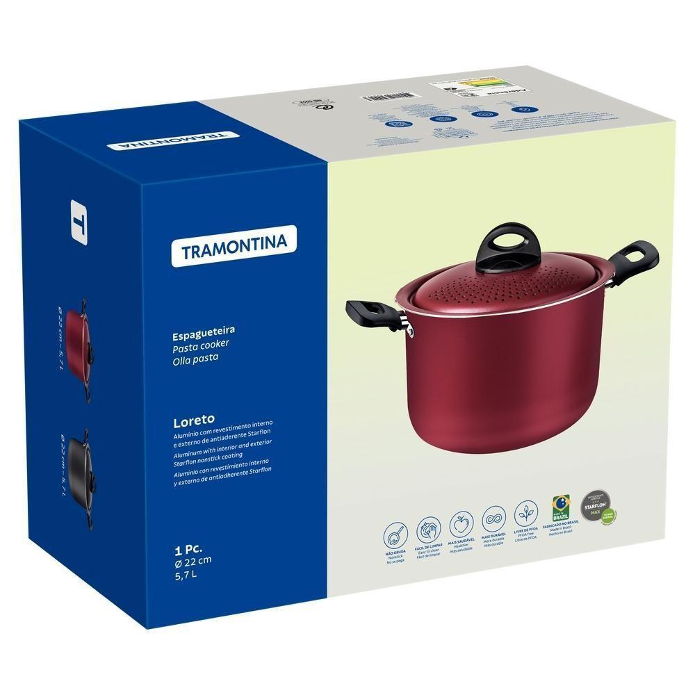 Espagueteira 22 Cm 5,7l Loreto Antiaderente Tramontina Cor:cinza Cinza - 2