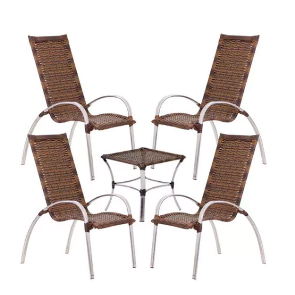 Jogo 4 Cadeiras E Mesa Garden Alumínio Trama Argila - 1