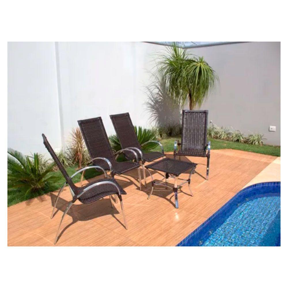 Jogo 4 Cadeiras E Mesa Garden Alumínio Trama Argila - 5