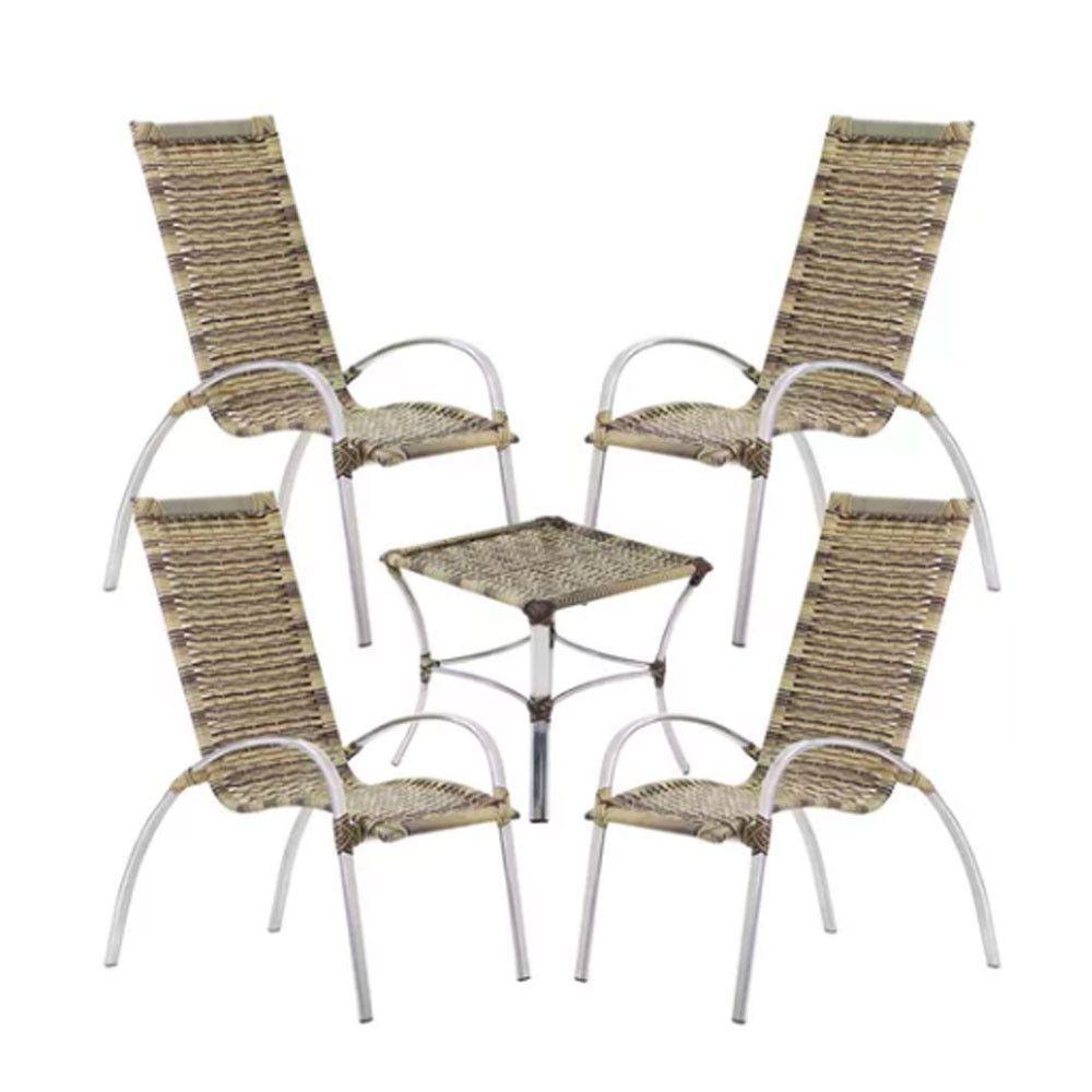 Jogo De 4 Cadeiras E Mesa Garden Em Alumínio Trama Capuccino - 1