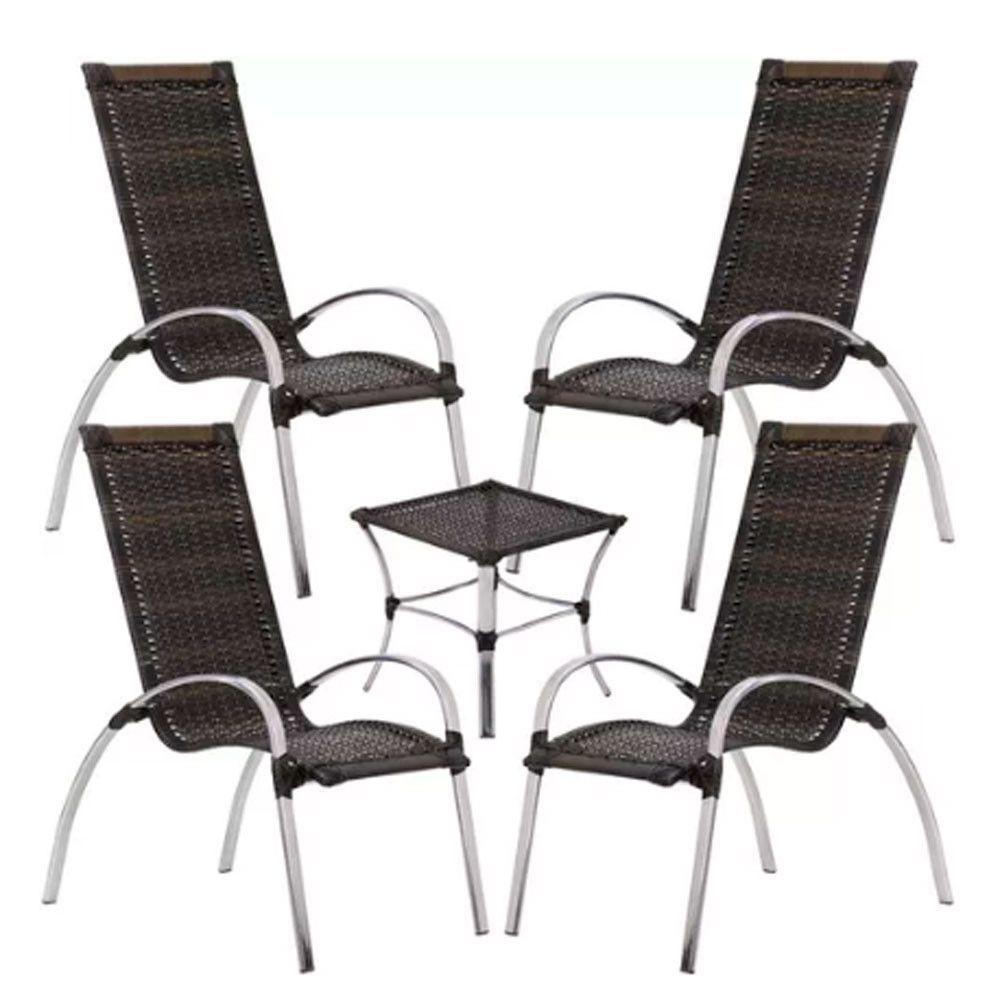Jogo De 4 Cadeiras E Mesa Em Alumínio Garden  Pedra Ferro - 1