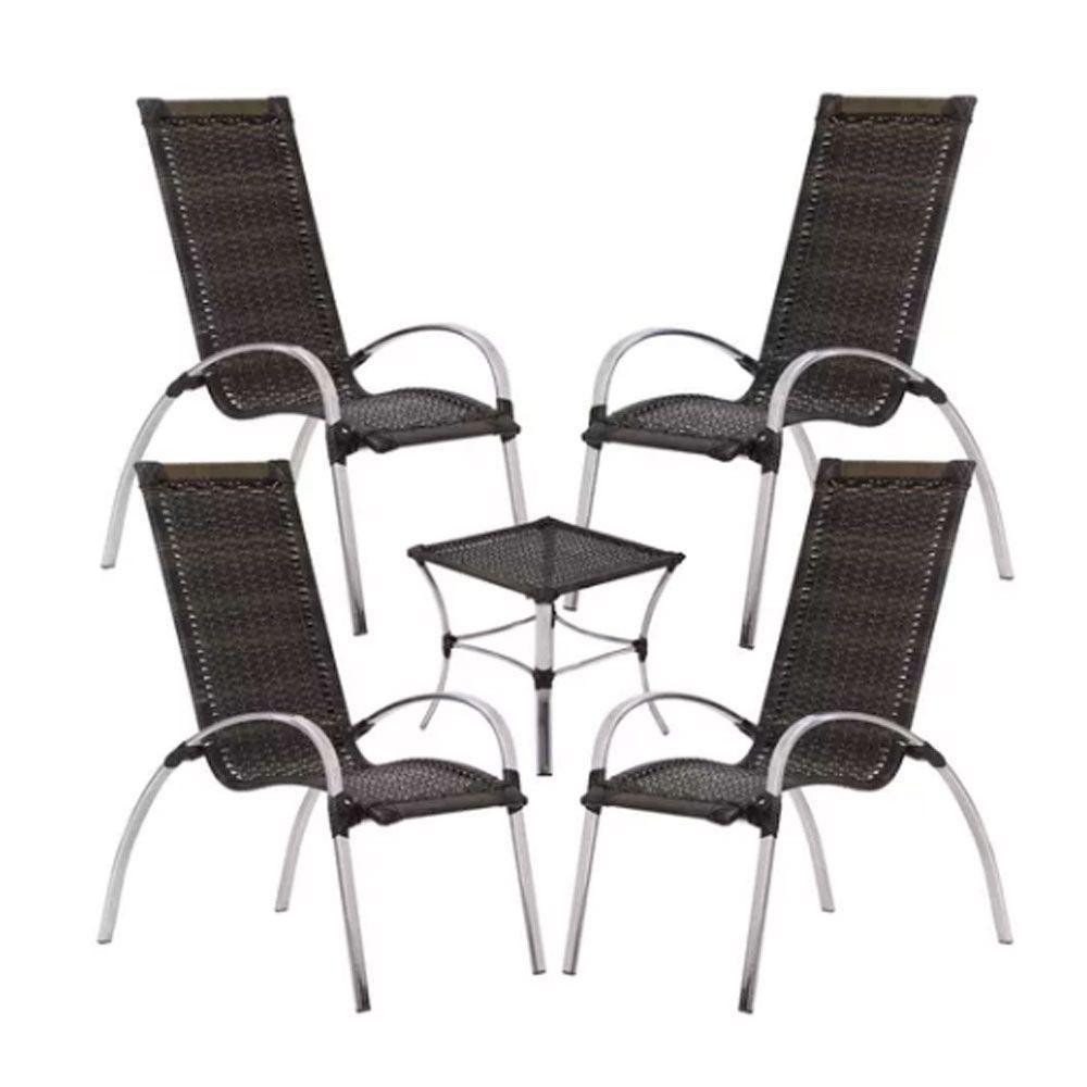 Jogo De 4 Cadeiras E Mesa Garden Em Alumínio Trama Pedra Ferro - 1