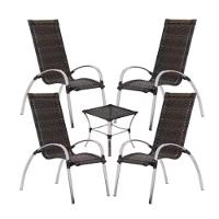 Jogo De 4 Cadeiras E Mesa Garden Em Alumínio Trama Pedra Ferro - 1