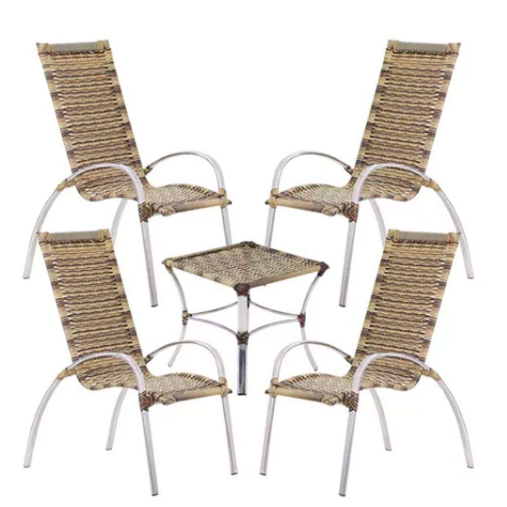 Jogo 4 Cadeiras E Mesa Garden Alumínio Trama Capuccino - 1