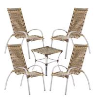 Jogo 4 Cadeiras E Mesa Garden Alumínio Trama Capuccino - 1