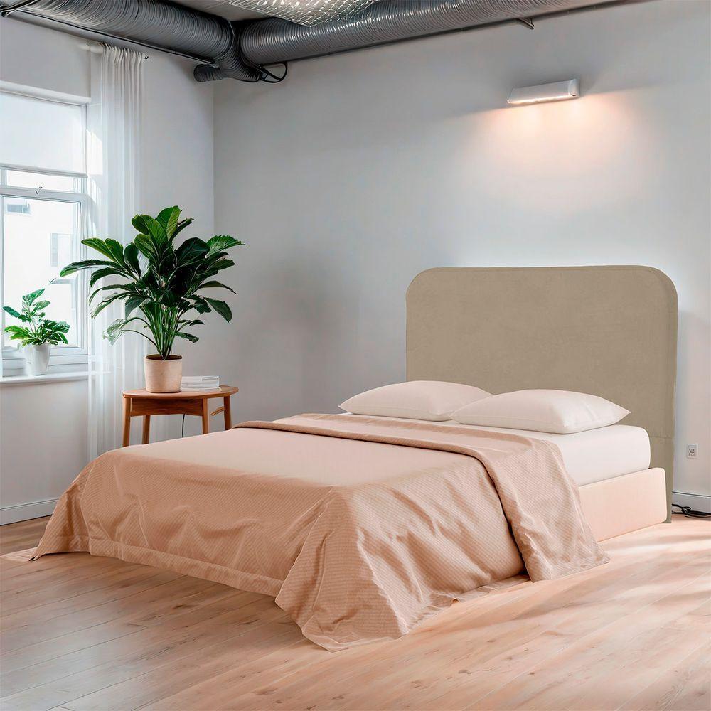 Cabeceira Casal Estofada Para Cama Box Lizza Veludo Bege Escuro - 2