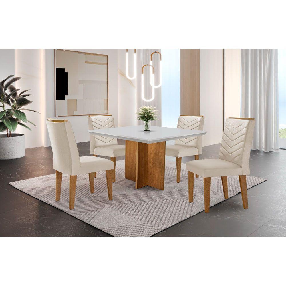 Conjunto Mesa Olímpia 90cm Em Mdf 4 Cadeiras Liz Moderna Vel.creme /off White/imbuia - 1