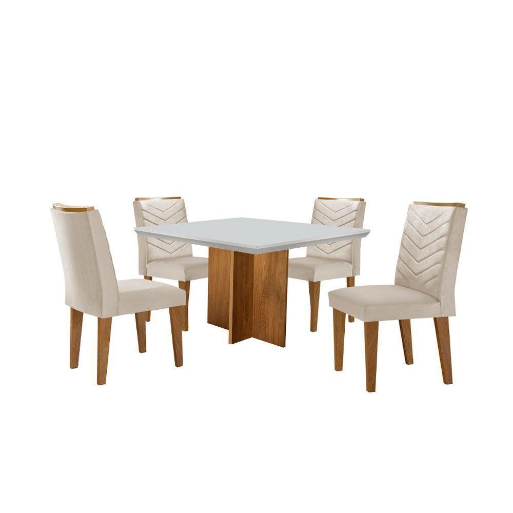 Conjunto Mesa Olímpia 90cm Em Mdf 4 Cadeiras Liz Moderna Vel.creme /off White/imbuia - 2