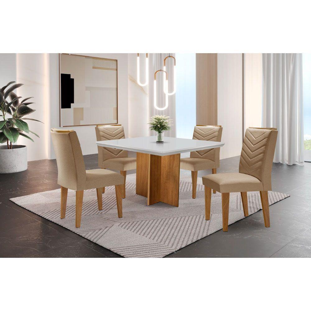 Conjunto Mesa Olímpia 90cm Em Mdf 4 Cadeiras Liz Moderna Turim / Off White / Imbuia - 1