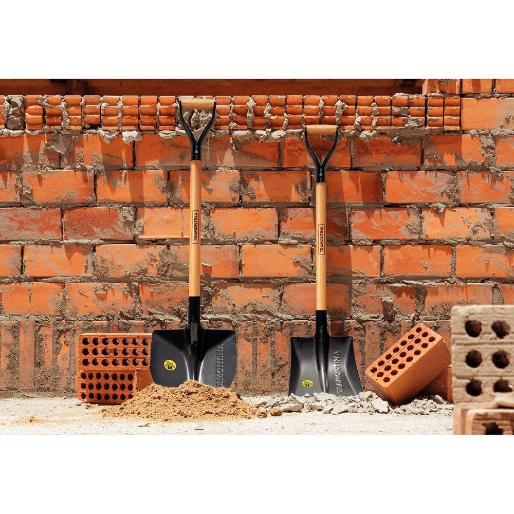 Pá Quadrada Metálica Tramontina Com Cabo De Madeira 74 Cm E Empunhadura Metálica Tramontina - 3