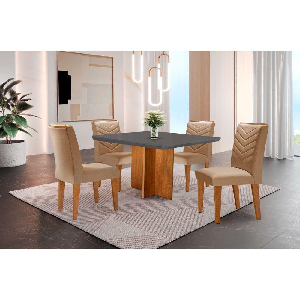 Conjunto Mesa Olímpia 90cm Tampo Em Mdf 4cad Liz Moderna Turim / Grafite / Imbuia - 1