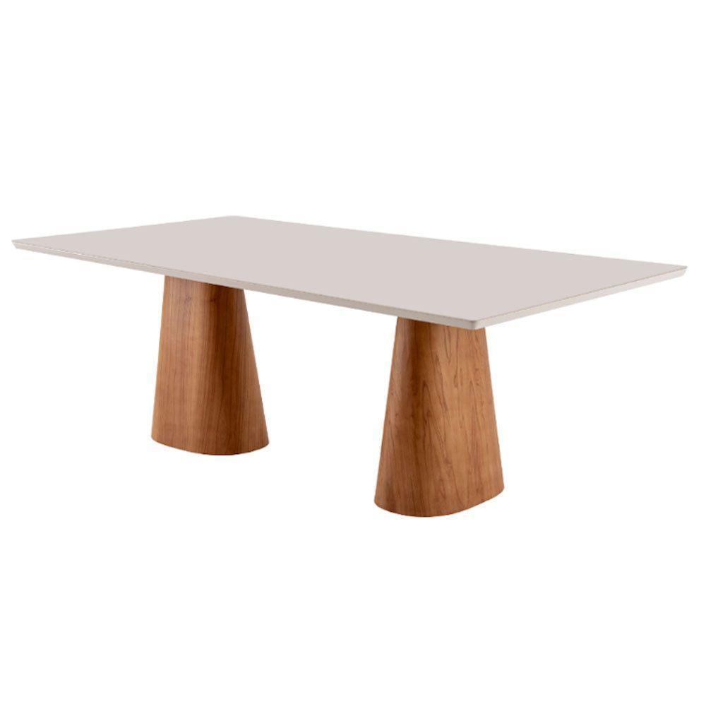 Conjunto Mesa Noronha Com Vidro E 8 Cadeiras Malta Moderna Linho Palha Off White Imbuia - 3