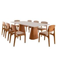 Conjunto Mesa Noronha Com Vidro E 8 Cadeiras Malta Moderna Linho Palha Off White Imbuia - 2