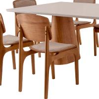 Conjunto Mesa Noronha Com Vidro E 8 Cadeiras Malta Moderna Linho Palha Off White Imbuia - 5