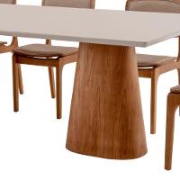 Conjunto Mesa Noronha Com Vidro E 8 Cadeiras Malta Moderna Linho Palha Off White Imbuia - 6