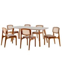 Conjunto Mesa Malta 160cm 6 Cadeiras Malta Premium Moderna Linho Palha Off White Imbuia - 2
