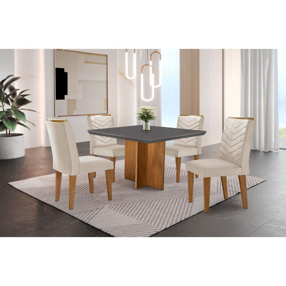 Conjunto Mesa Olímpia Em Mdf Com 4 Cadeiras Liz Moderna Veludo Creme/grafite/imbuia - 1