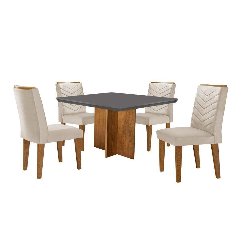 Conjunto Mesa Olímpia Em Mdf Com 4 Cadeiras Liz Moderna Veludo Creme/grafite/imbuia - 2