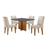 Conjunto Mesa Olímpia Em Mdf Com 4 Cadeiras Liz Moderna Veludo Creme/grafite/imbuia - 2