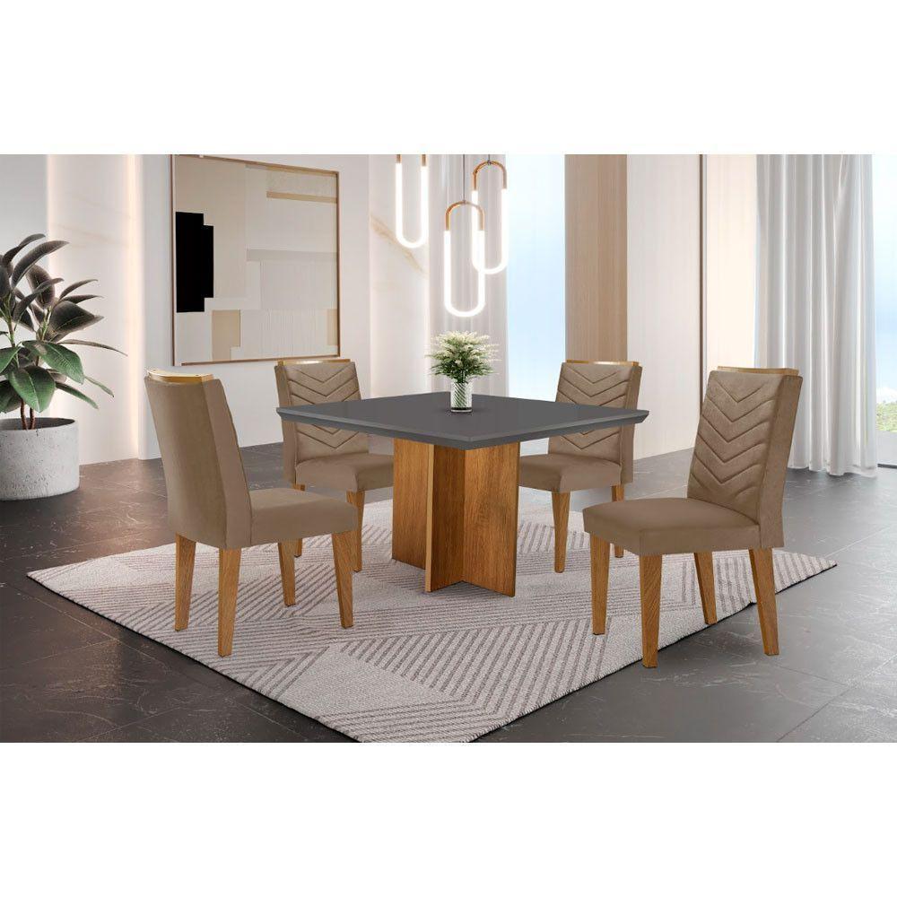 Conjunto Mesa Olímpia Em Mdf Com 4 Cadeiras Liz Moderna Vel. Capuccino Grafite Imbuia - 1