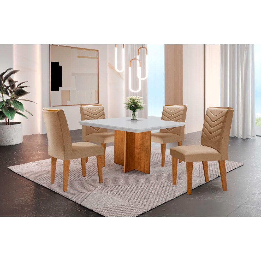 Conjunto Mesa Olímpia 90cm Tampo Mdf 4 Cadeiras Liz Moderna Turim / Off White / Imbuia - 1