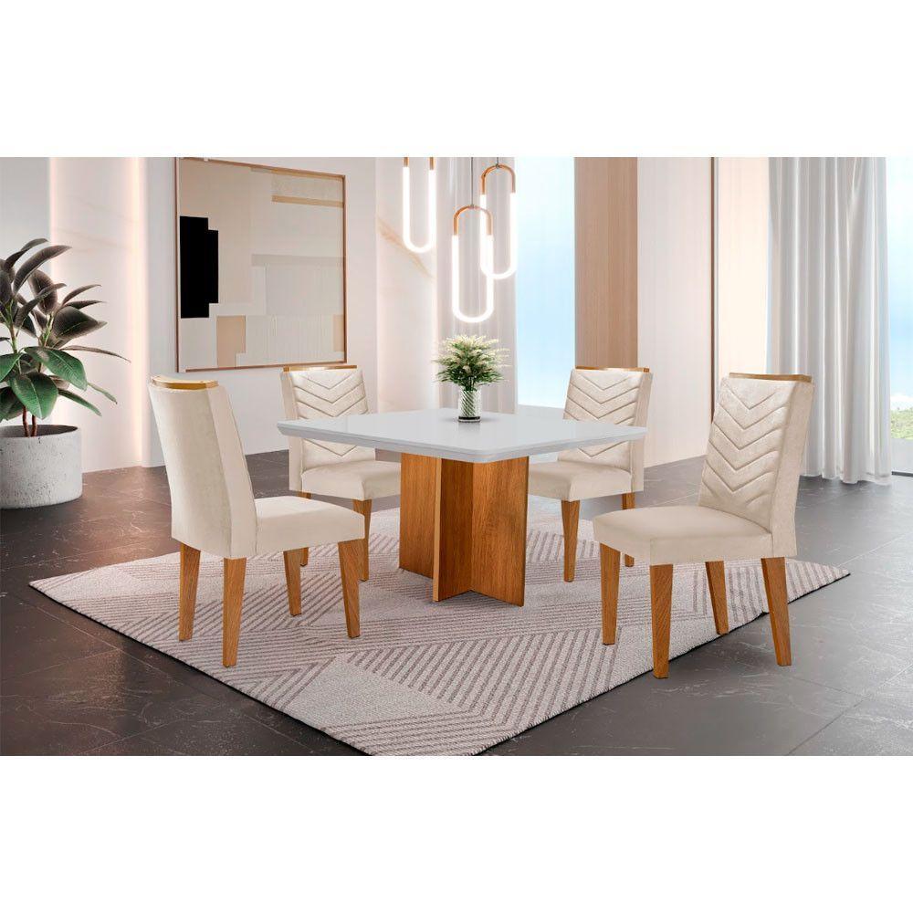 Conjunto Mesa Olímpia 90cm Tampo Mdf 4 Cadeiras Liz Moderna Vel.creme /off White/imbuia - 1