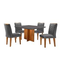 Conjunto Mesa Olímpia 90cm Tampo Em Mdf 4cad Liz Moderna Linho Grafite E Imbuia - 2