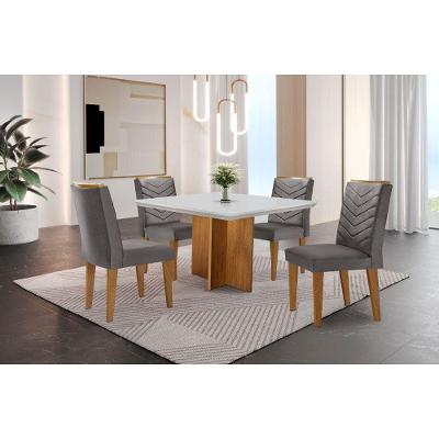 Conjunto Mesa Olímpia 90cm Em Mdf 4 Cadeiras Liz Moderna Vel. Grafite Off White Imbuia