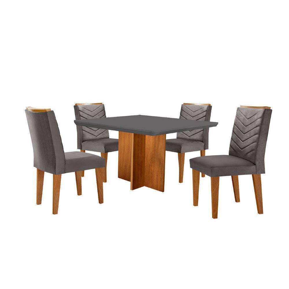 Conjunto Mesa Olímpia 90cm Tampo Em Mdf 4cad Liz Moderna Veludo Grafite E Imbuia - 2