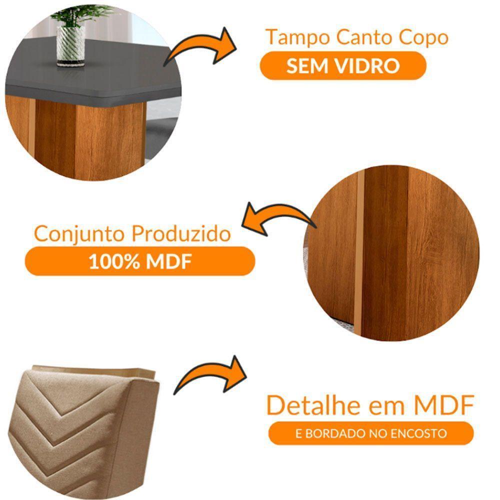 Conjunto Mesa Olímpia 90cm Tampo Em Mdf 4cad Liz Moderna Veludo Grafite E Imbuia - 6