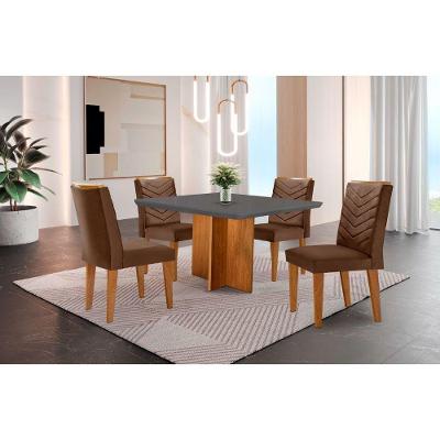 Conjunto Mesa Olímpia 90cm Tampo Em Mdf 4cad Liz Moderna Veludo Marrom/grafite/imbuia