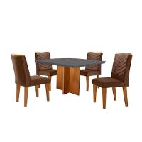 Conjunto Mesa Olímpia 90cm Tampo Em Mdf 4cad Liz Moderna Veludo Marrom/grafite/imbuia - 2