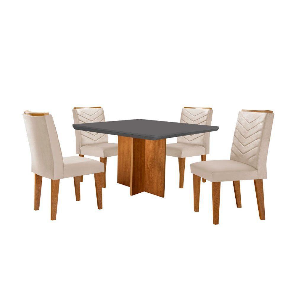 Conjunto Mesa Olímpia 90cm Tampo Em Mdf 4cad Liz Moderna Veludo Creme/grafite/imbuia - 2