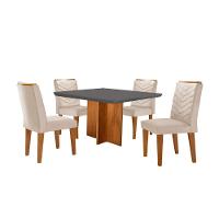 Conjunto Mesa Olímpia 90cm Tampo Em Mdf 4cad Liz Moderna Veludo Creme/grafite/imbuia - 2