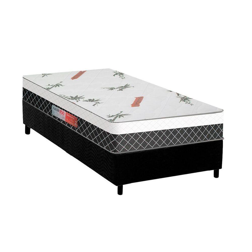 Cama Box Solteiro: Colchão Anatômico Plumatex D28/EP Falcon Ultra Firme + Base CRC Suede Black(88x188) - 1