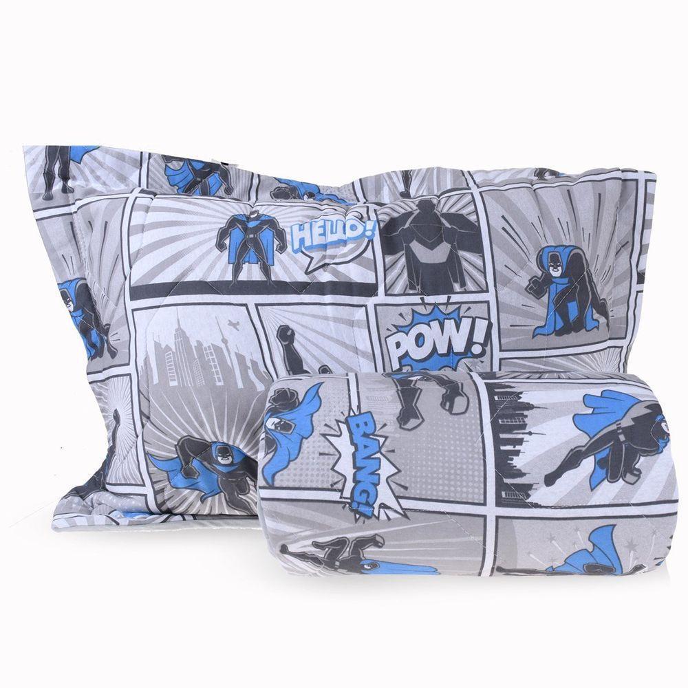 Kit Colcha Infantil Solteiro Em Malha 100% Algodão Heróis - 1