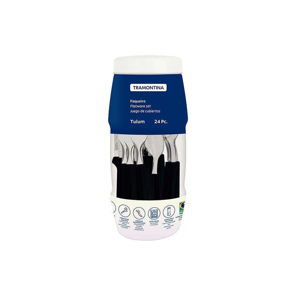 Faqueiro Tulum Com Lâminas Em Inox E Cabos De Polipropileno Preto 24pçs - Tramontina - 4