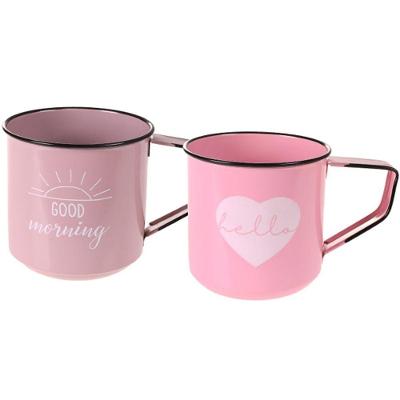 Kit 2 Caneca Vintage Aço Esmaltado Grande 600ml Rosa/lílas