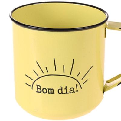 Kit 2 Caneca Vintage Aço Esmaltado Grande 600ml Amarelo/amarelo Claro