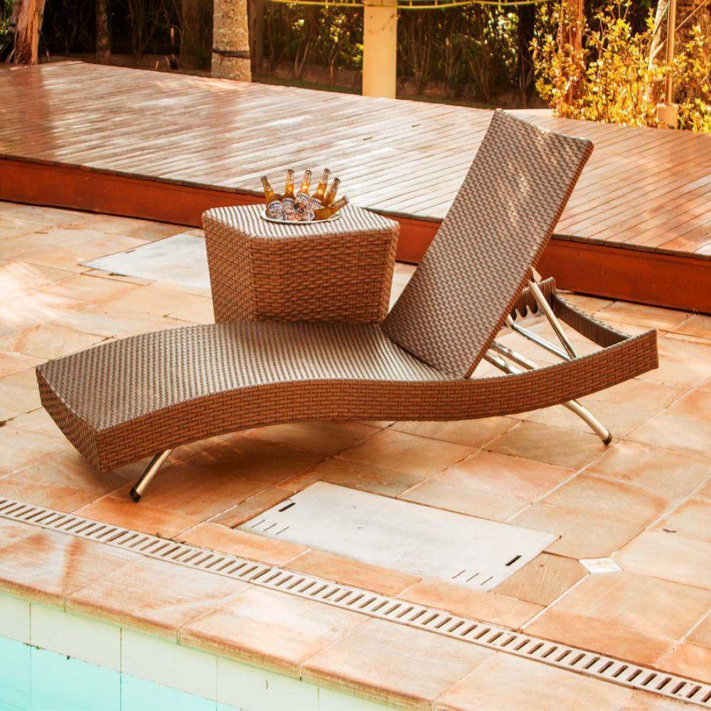 1 Espreguiçadeira Bona E Mesa Em Alumínio Trama Original Argila - 4